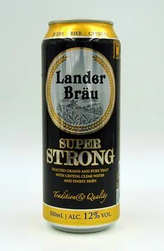 Can of Lander Bräu Super Strong beer Stock Photos