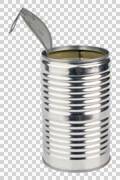 Can. Opened empty metal tin can with pull tab lid Stock Photos