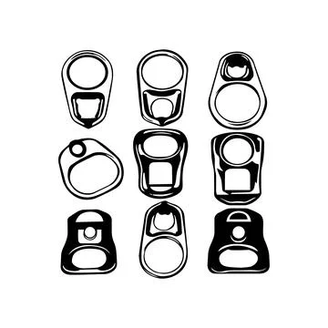 Can Pull Tab Silhouette Collection. Vector icon. Stock Illustration