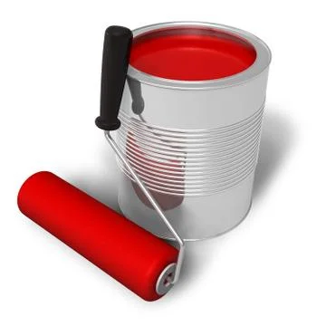 Can with red paint and roller brush Stock Illustration