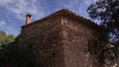 Can Robert back rear abandoned stone old farm house La Mola Stock Footage 320547508