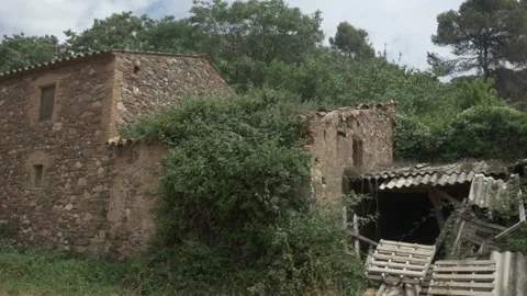Can Robert old stone house gimbal traveling stabilized rural side close left Stock Footage 321873990