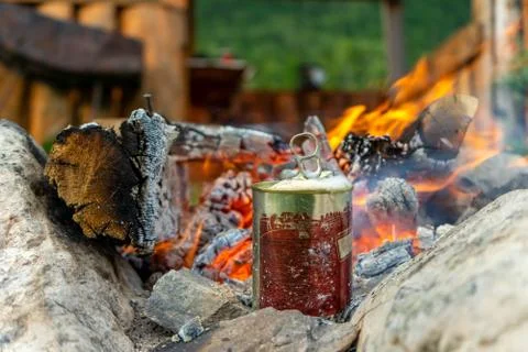 Can of stew in the fire Foto stock