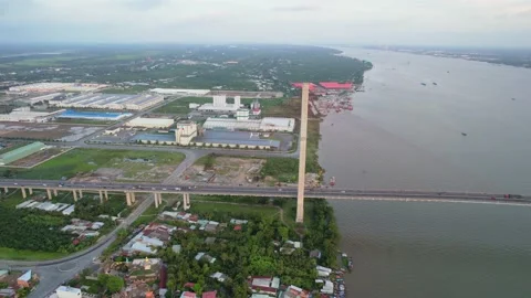 Can Tho bridge, Can Tho city, Vietnam, aerial view Stock Footage 203923322