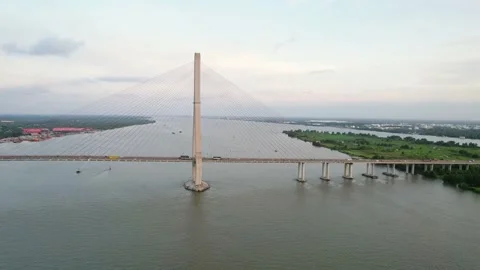 Can Tho bridge, Can Tho city, Vietnam, aerial view Stock Footage 203923459