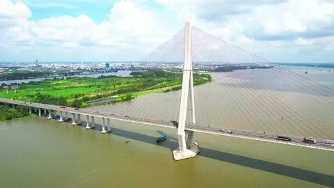 Can Tho bridge, Can Tho city, Vietnam, aerial view Stock Footage 203923552