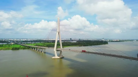 Can Tho bridge, Can Tho city, Vietnam, aerial view Stock Footage 203923582