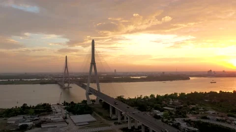 Can Tho bridge at the sunset Video stock 165651112