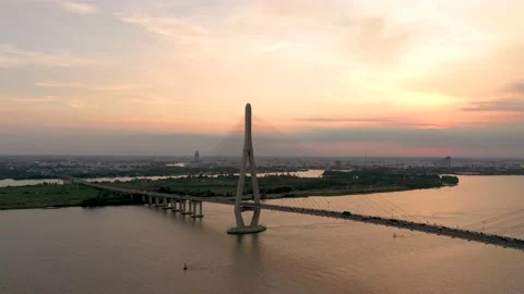 Can Tho bridge at the sunset Video stock 165651487