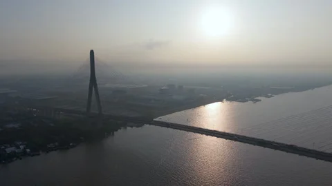 Can Tho cable-stayed bridge beetween Vinh Long city and Can Tho city Stock Footage 299983456