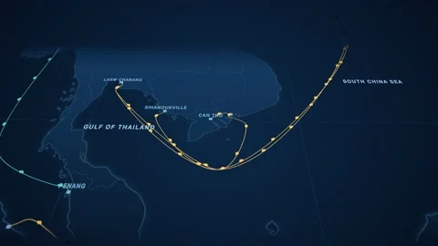 Can tho to ho chi minh container sea trade route map loop Stock Footage 345974121