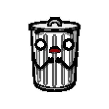 Can trash bin character pixel art vector illustration Stock Illustration