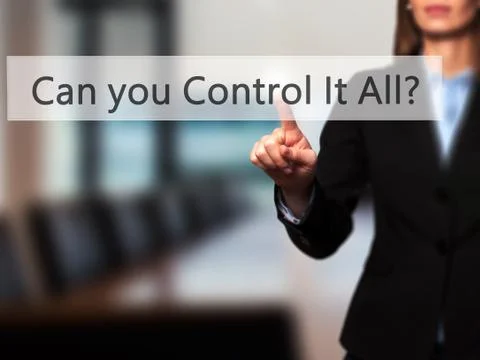 Can you Control It All ? - Businesswoman pressing high tech  modern button on Foto stock