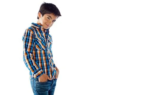 Can you handle all of my cool. Studio portrait of a young boy posing against a Stock Photos
