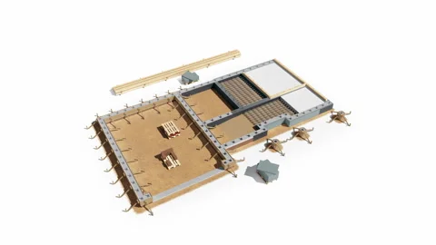 Can2S1Construction process of wood frame modern house. Step 1 of 7. 動画素材 111587613
