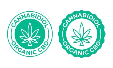 Canabis leaf vector icon. Produced 100 percent organic cannabis or hemp cosme Stock-Illustration