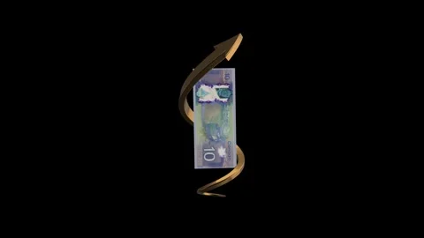Canada 10 Dollar Currency Note with Golden Upward Arrow Showing Growth Stock Footage 317166789