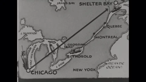 Canada 1930s: A forest. Map showing the Great Lakes and St. Lawrence River Stock Footage 329181714