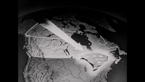 CANADA 1940s: Map of Canada highlights Ontario and Quebec. People ride bicycles Stock Footage 313286544