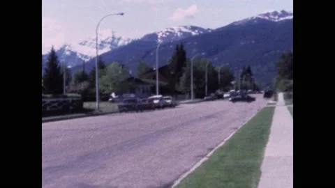 Canada 1970s, Footage of first class hotel Lobstick Lodge with cars in Jasper Stock Footage 202298087