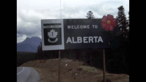 Canada 1980: Welcome to Alberta road sign archival Stock Footage 203838208