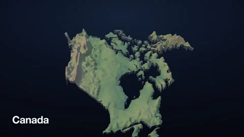 Canada 3D elevation relief map Video stock 340607754