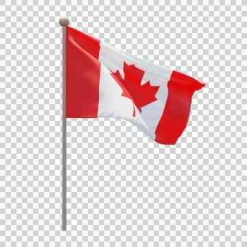 Canada 3d illustration flag on pole. Wood flagpole Stock Illustration