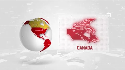 Canada 4K Tech Map Beside Globe On White Background. Stock Footage 340453860