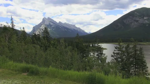 Canada Alberta Bow River and interesting mountain  Stock Footage 40597496