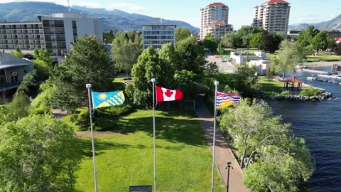 Canada and BC Flags in Penticton Stock Footage 201585502