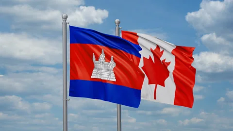 Canada and Cambodia two flags Stock Footage 270487151