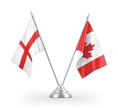 Canada and England table flags isolated on white 3D rendering Stock Illustration