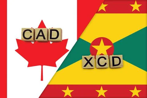 Canada and Grenada currencies codes on national flags background Stock Illustration