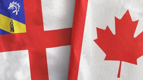 Canada and Herm two flags textile cloth 3D rendering Stock Illustration