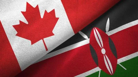 Canada and Kenya two flags textile cloth, fabric texture Stock Photos