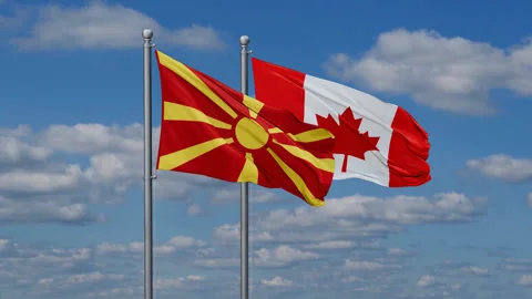Canada and Macedonia two flags Stock Footage 287660086
