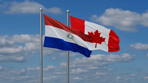 Canada and Paraguay two flags Stock Footage 285272109