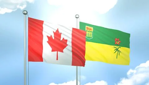 Canada and Saskatchewan Flag Together A Concept of Realations Stock Illustration