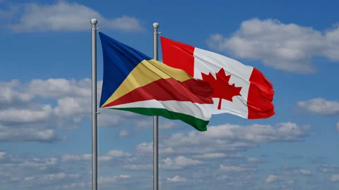 Canada and Seychelles two flags Stock Footage 288615998
