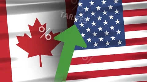 Canada and USA Tariffs Animation, Rising Import Tax, North America Trade Disp 動画素材 312867971