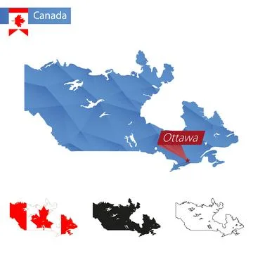 Canada blue Low Poly map with capital Ottawa. Illustration