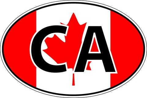 Canada CA flag label sticker on car, international license plate Stock Illustration
