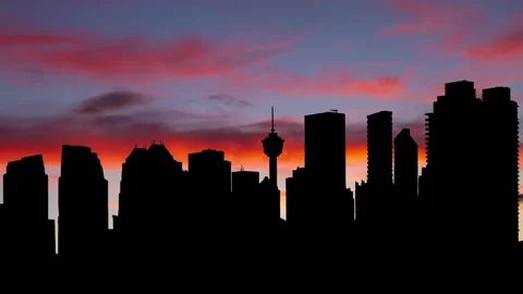 Canada: Calgary Downtown skyline at dusk, Time Lapse with Colourful Sky Stock Footage 277840184