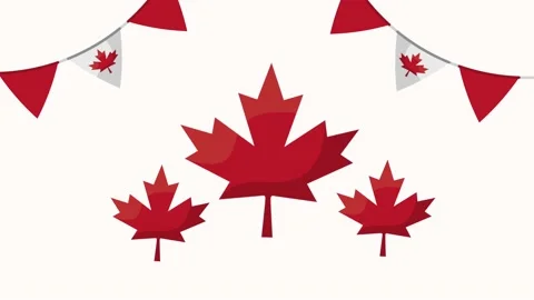 Canada celebration with maple leafs pattern and garlands Stock Footage 154809871