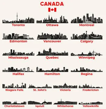 Canada cities skylines silhouettes vector set Stock Illustration