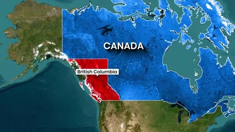 Canada Country Map Animation Showing Highlighted British Columbia Region Stockbeeldmateriaal 340631165