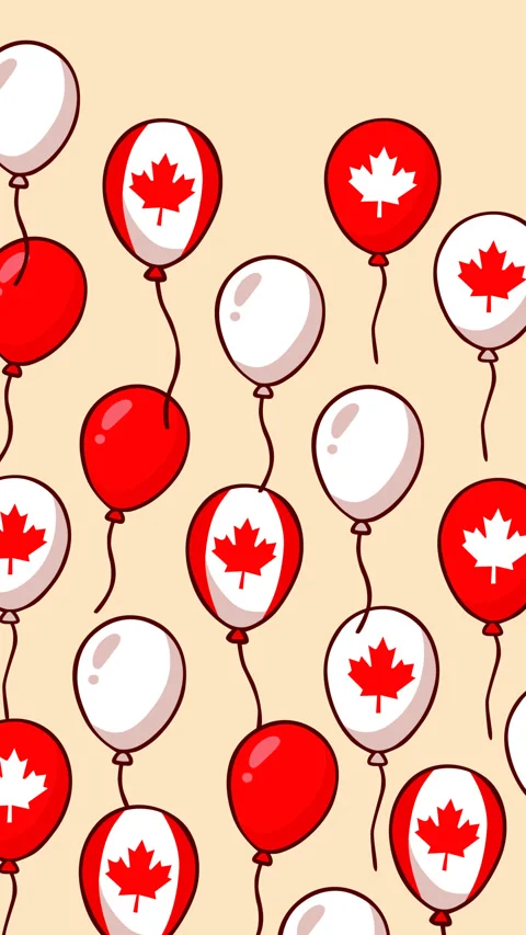 Canada Day Balloon Pattern with Maple Leaf Celebration Stock Footage 336184811