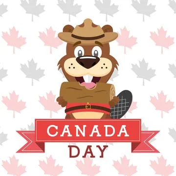 Canada Day beaver with log. Vector Stock Illustration