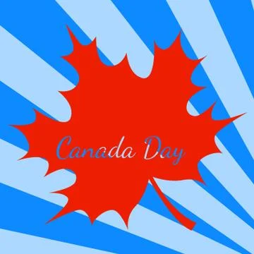 Canada Day. Blue background, rays from the corner, red maple leave Stock Illustration
