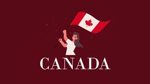 Canada day celebration animation featuring woman waving national flag on ma.. Stock Footage 338402680